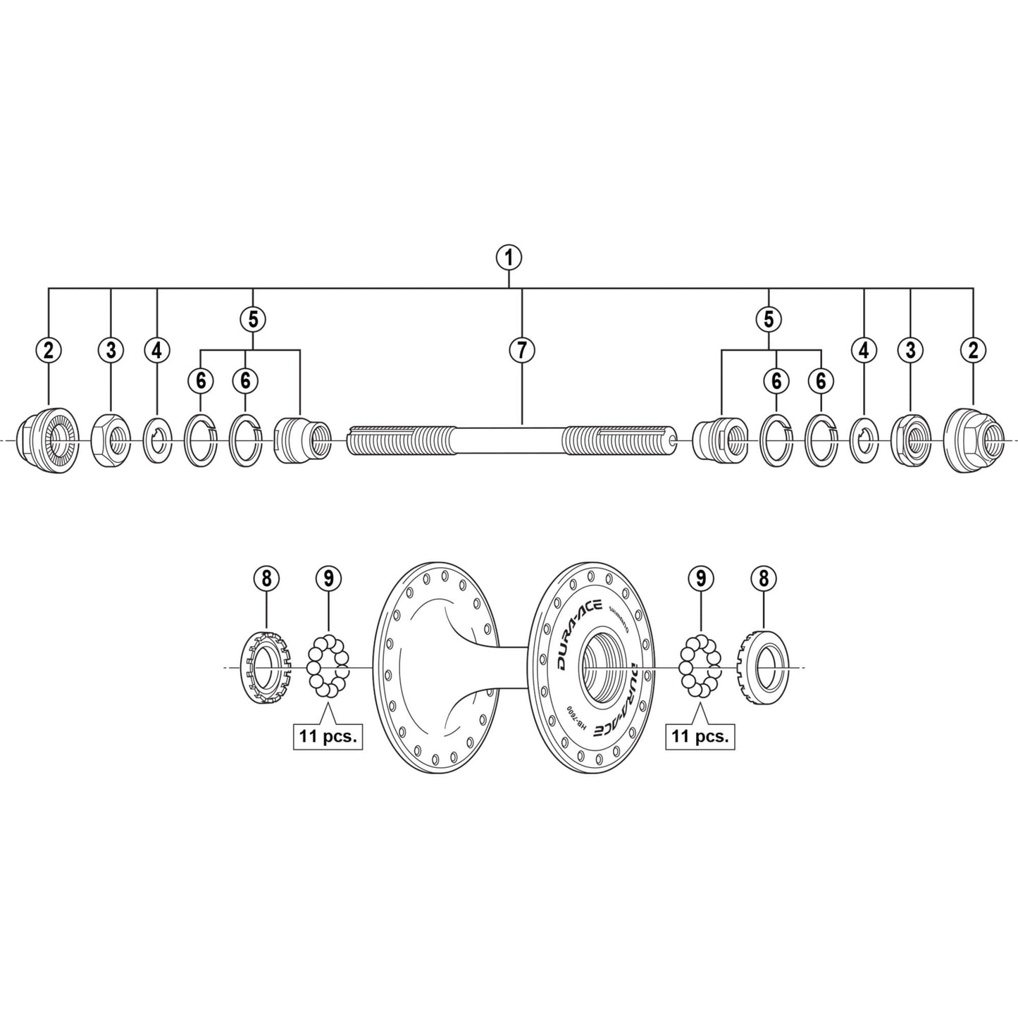 Shimano Spares HB-7600 complete axle assembly - 142 mm