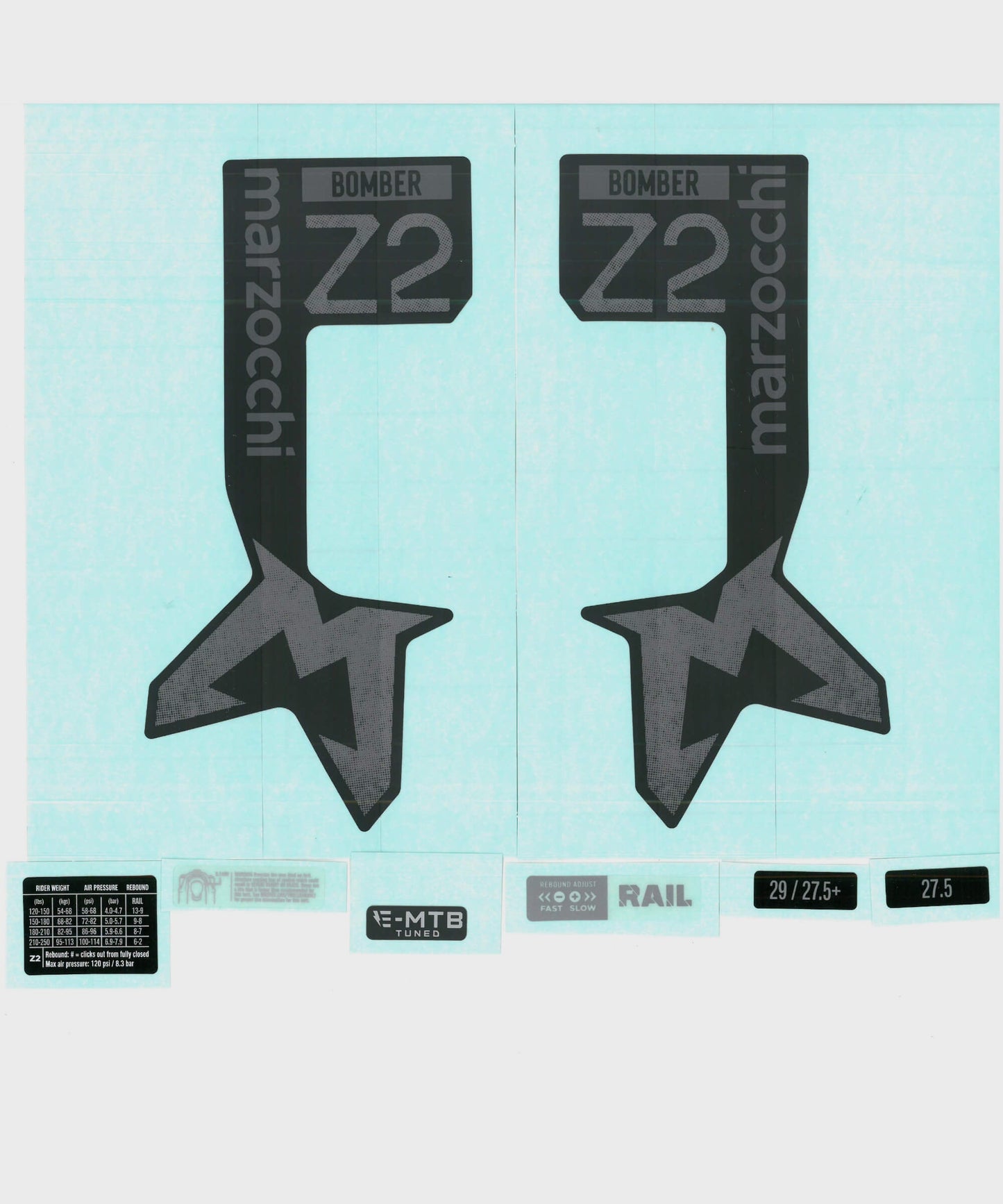 Marzocchi Fork Bomber Z2 E-Tuned Std/ClearDecal Kit: Logo Neutral Matte Blk 2024