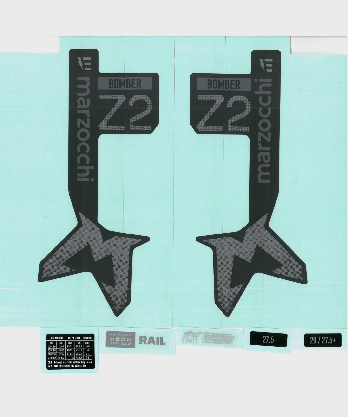 Marzocchi Fork Bomber Z2 E-Tuned Std/Clear Decal Kit: Neutral Matte Black 2024