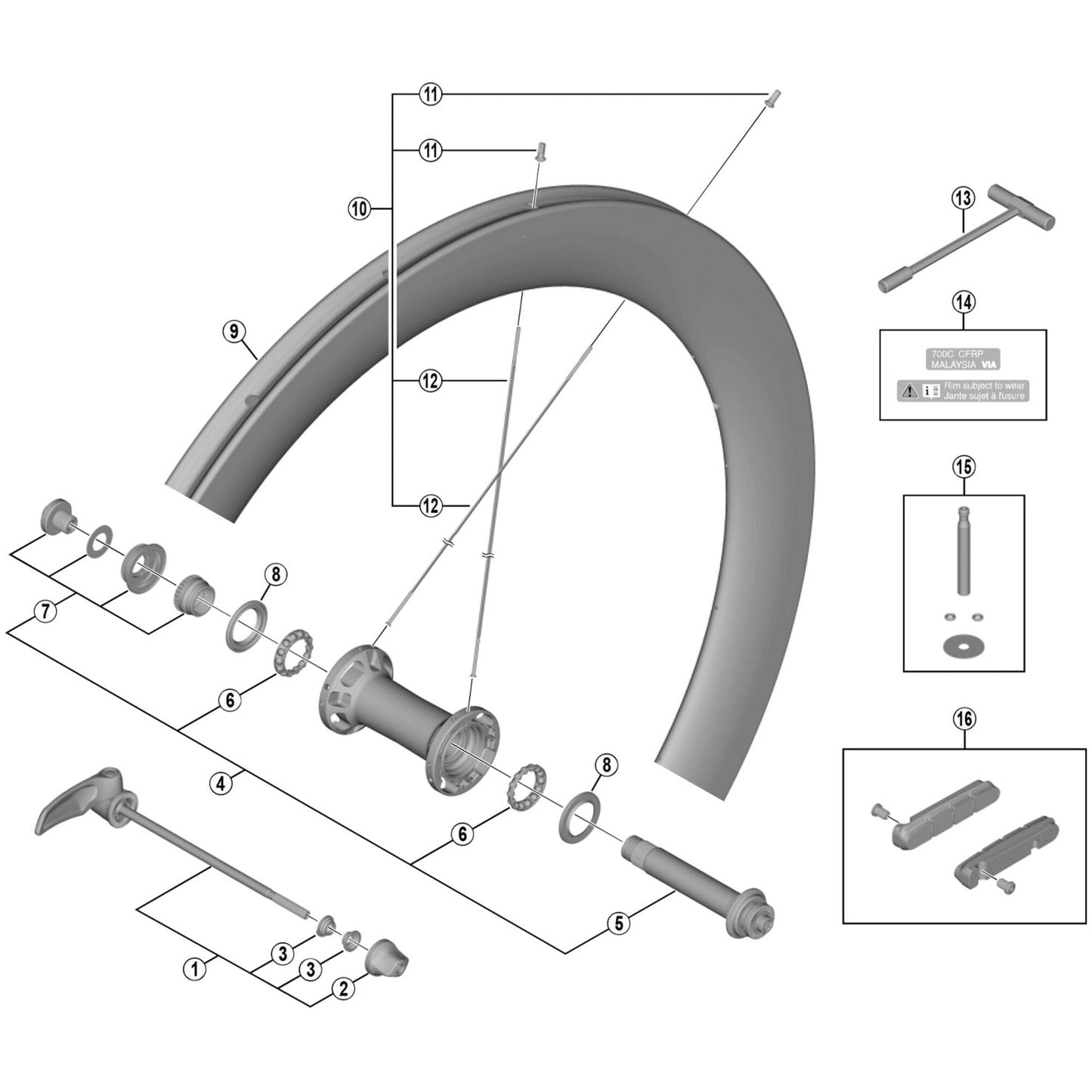 Shimano Spares WH-R9100-C60-TU-R left hand spoke, 258.5 mm