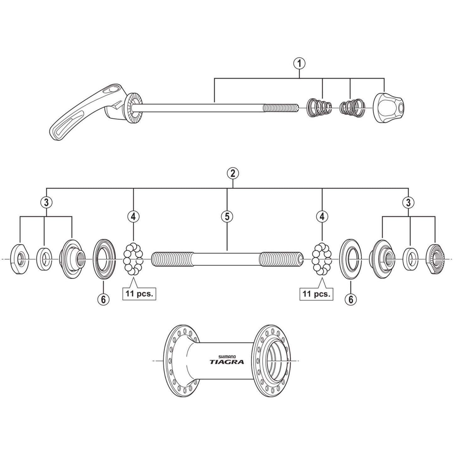 Shimano Spares HB-4500 complete hub axle - 108 mm