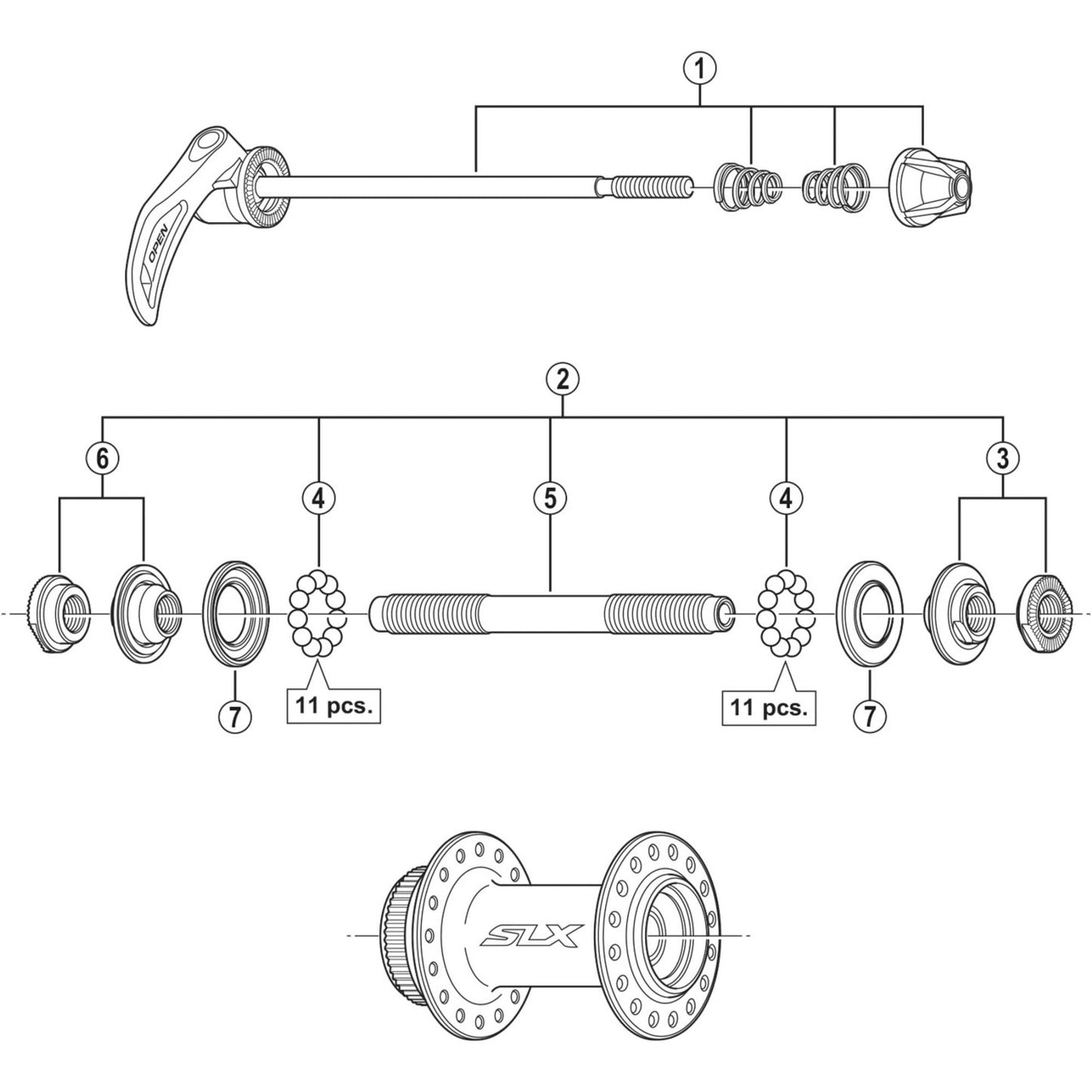 Shimano Spares HB-M675 complete hub axle 108 mm