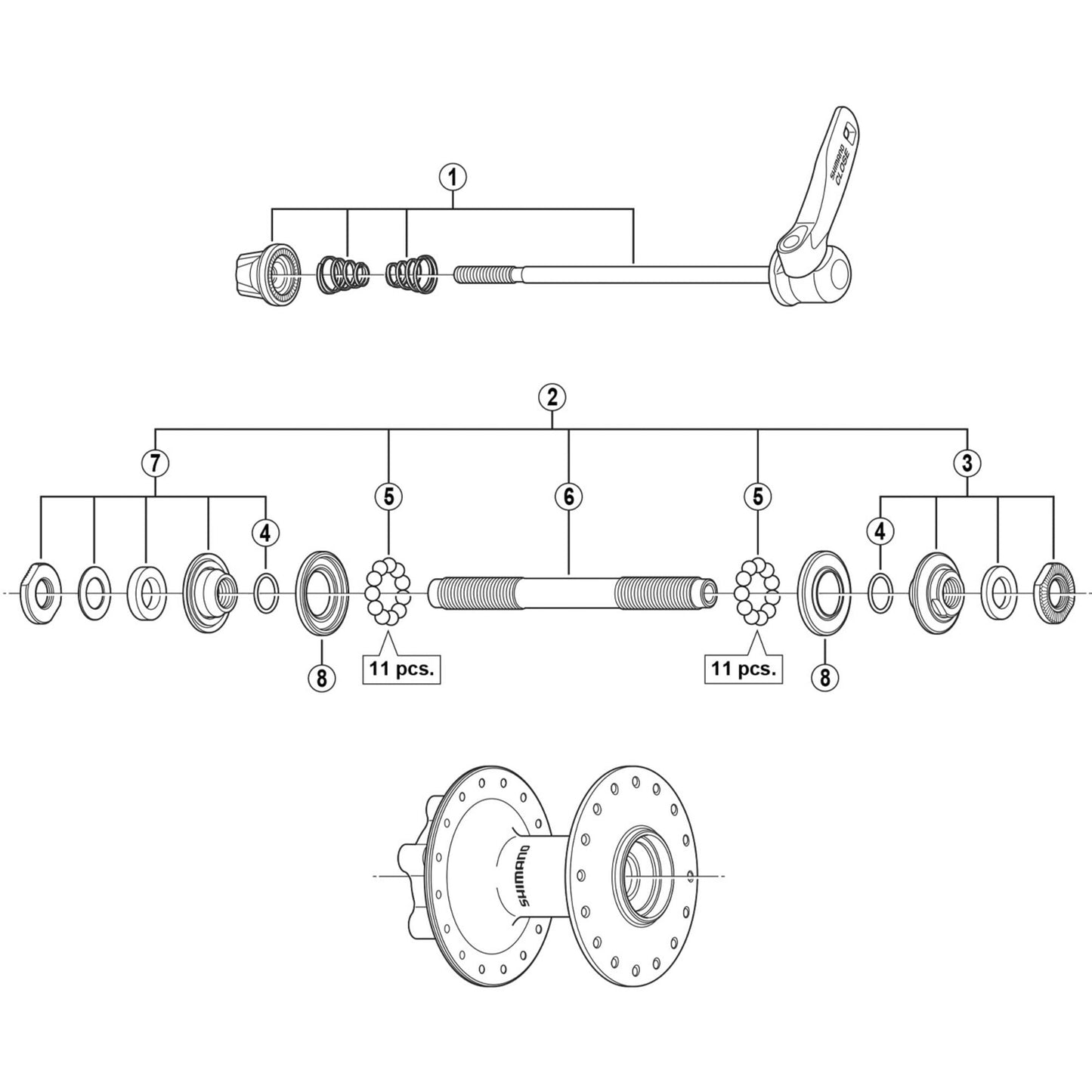 Shimano Spares HB-M529 complete quick release 133 mm