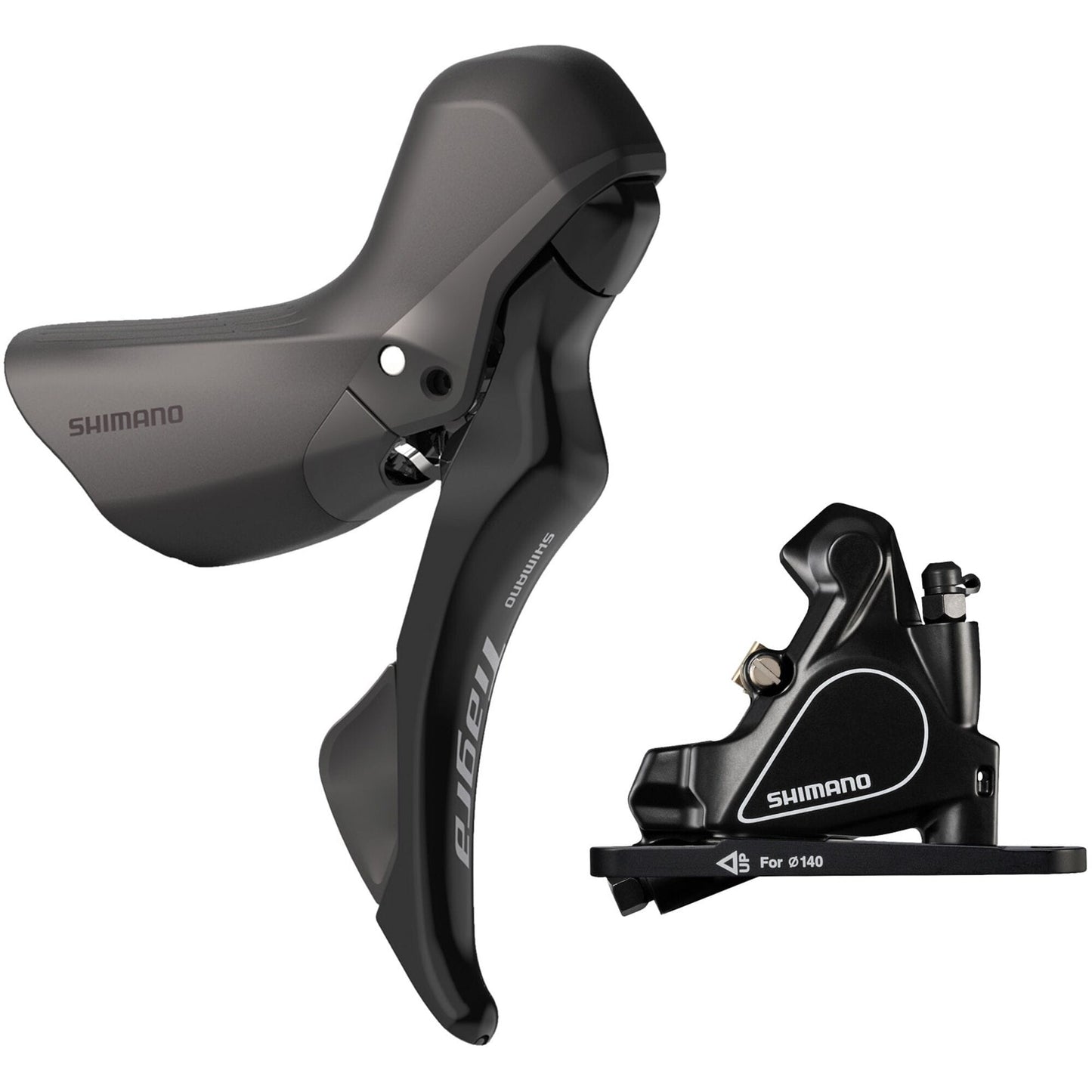 Shimano Tiagra ST-R4020 Tiagra 11-speed STI bled with BR-RS405 flat mount calliper, right front
