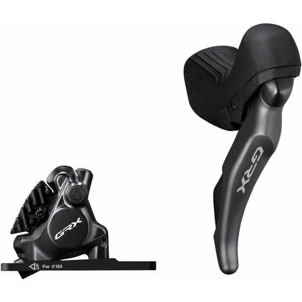 Shimano GRX ST-RX820 GRX 12-speed STI bled with BR-RX820 flat mount calliper, right front