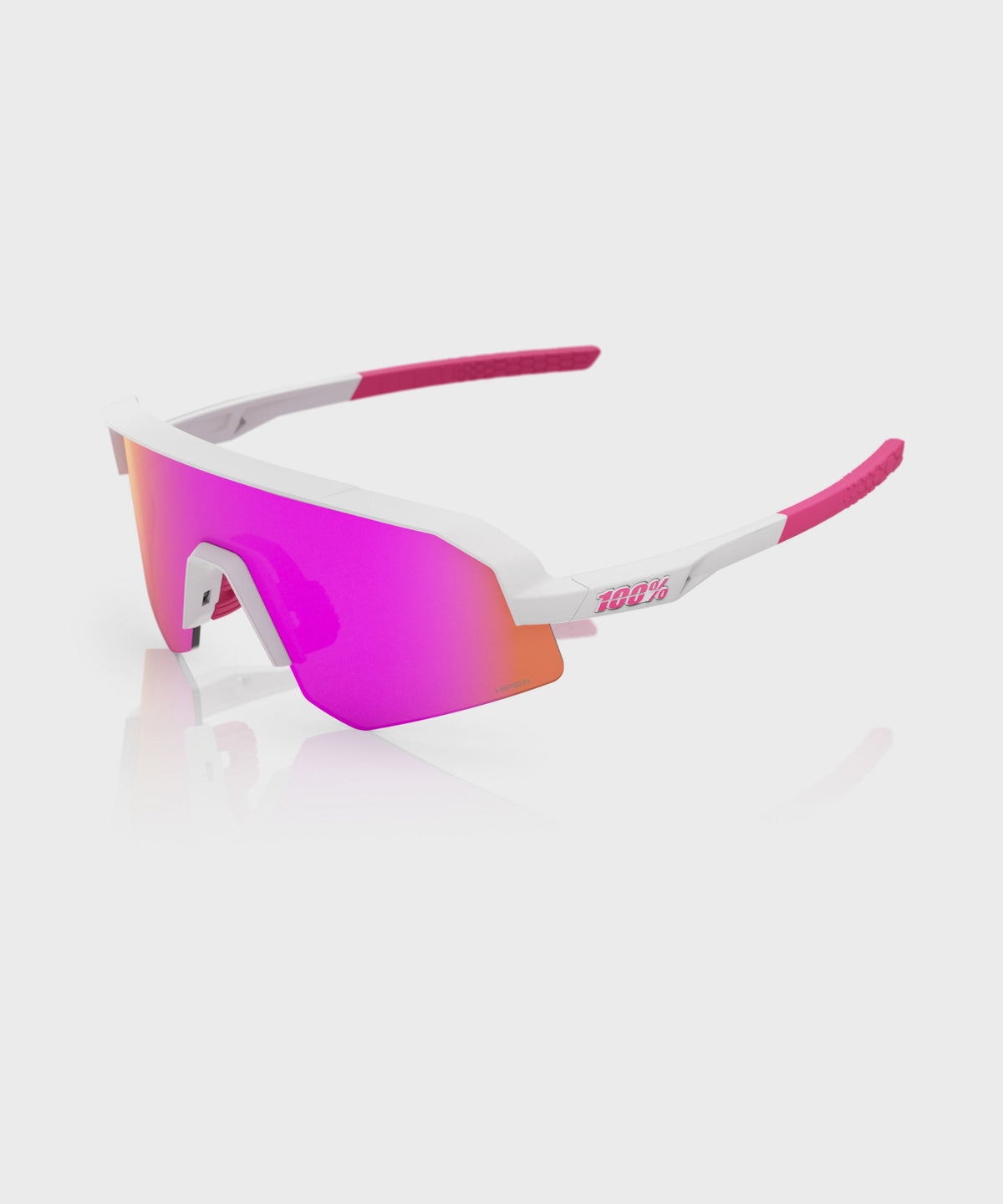 100% Slendale Youth Glasses Matte White Pink / HiPER Vital Pink Mirror Lens