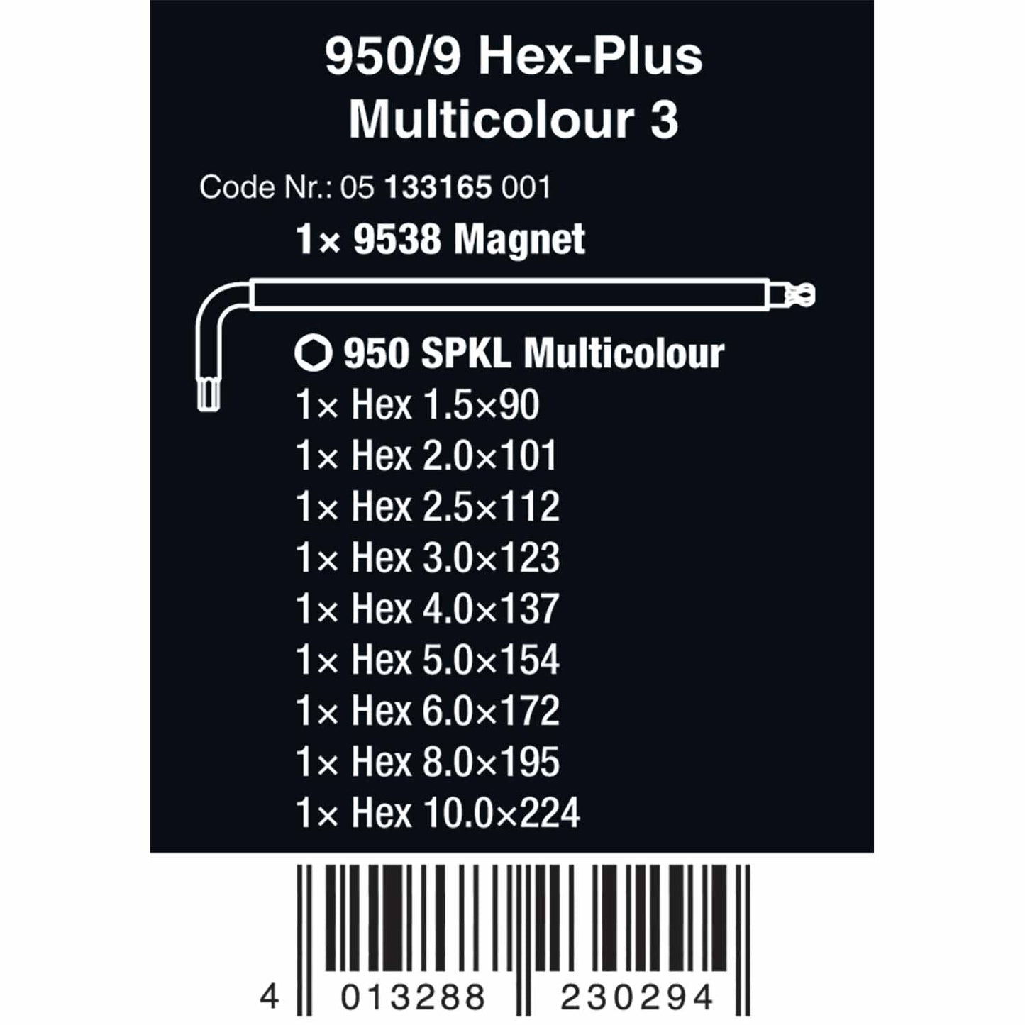 Wera Tools 950/9 SPKL Hex-Plus 3 Workshop Rack 9pc