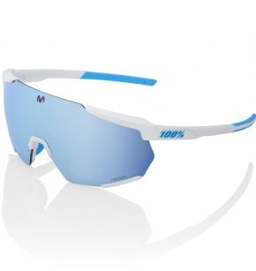 100% Racetrap 3.0 Sunglasses Movistar Team White/hiper Blue Mirror Lens - Eyewear of choice for many time UCI World Champion Peter Sagan