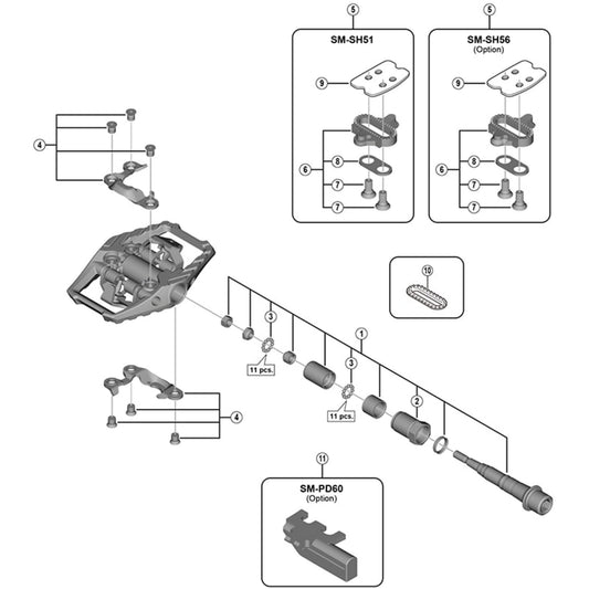 Shimano Spares PD-M980 body cover and fixing bolts, left hand