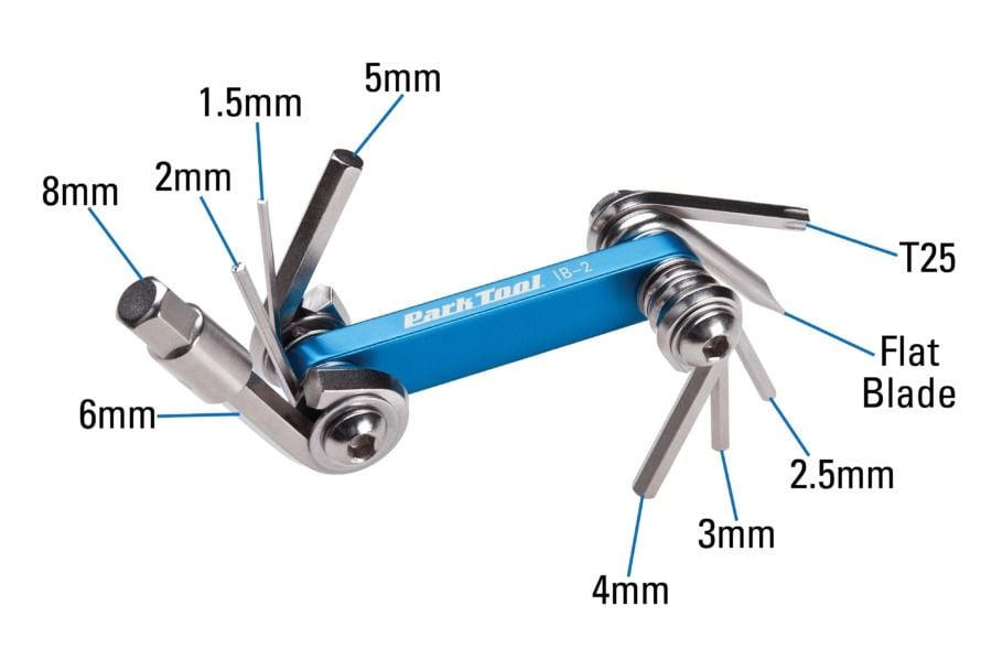 Park Tool IB-2 - I-Beam Mini Fold-Up Hex Wrench Screwdriver & Star-Shaped Wrench Set