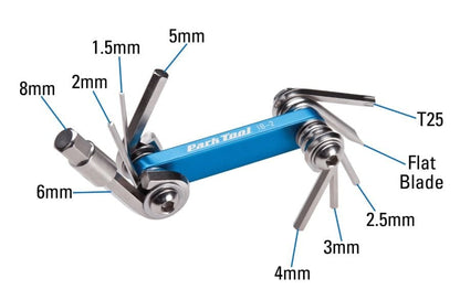Park Tool IB-2 - I-Beam Mini Fold-Up Hex Wrench Screwdriver & Star-Shaped Wrench Set
