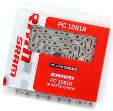 SRAM PC1091R Hollow Pin 10 Speed Chain Silver 114 Link with PowerLock: SILVER