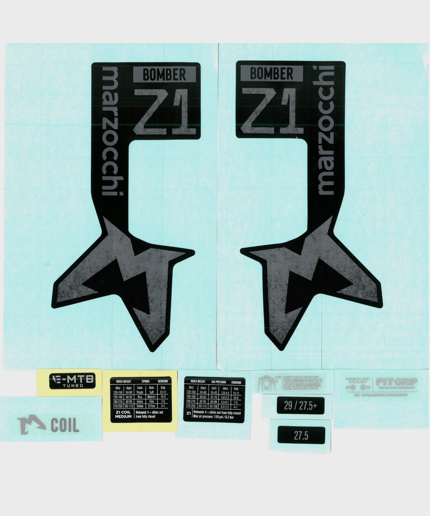 Marzocchi Fork Bomber Z1 Air & Coil/Bomber E-Tuned Decal Kit: Neutral Gloss 2024