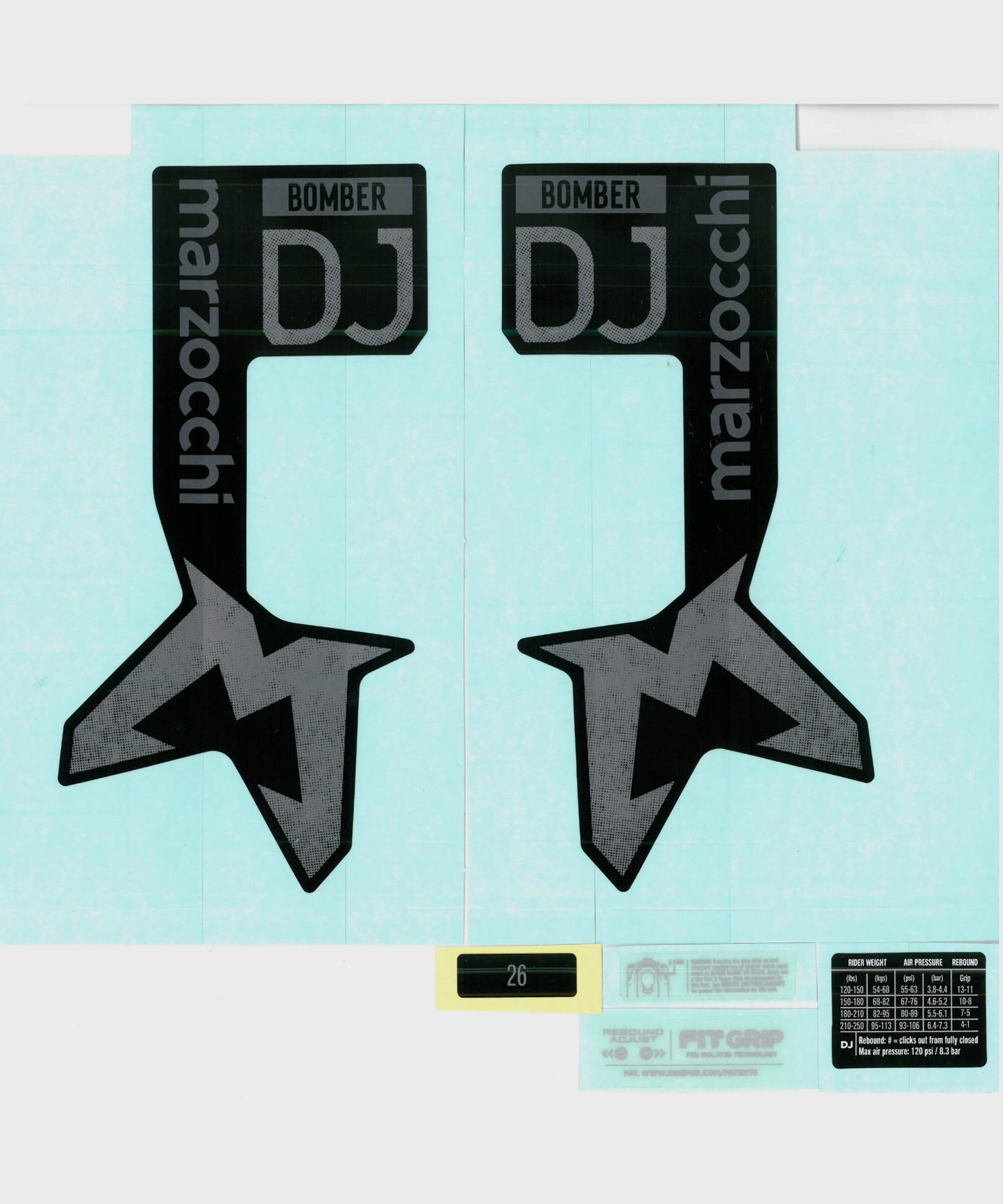 Marzocchi Fork Bomber DJ Decal Kit: Neutral Gloss Black Logo Shiny Black 2024