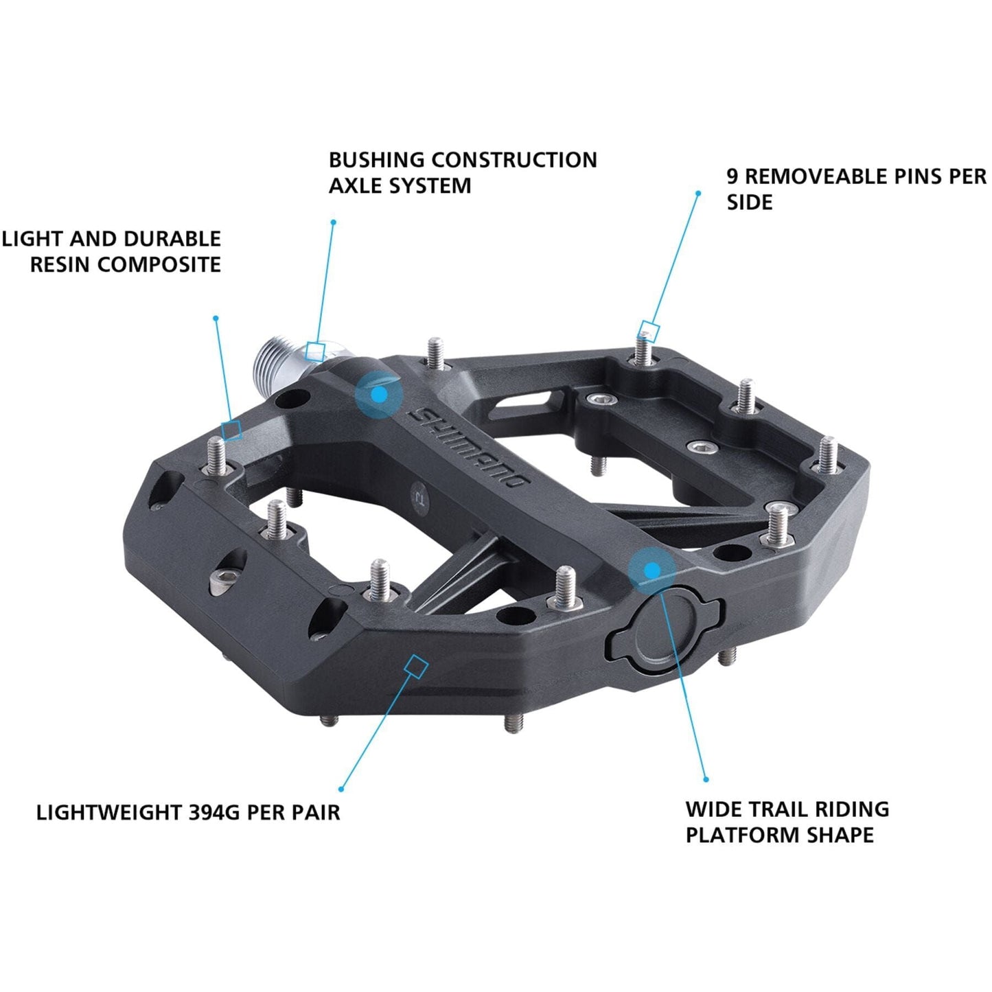 Shimano PD-GR400 flat pedals, resin with pins