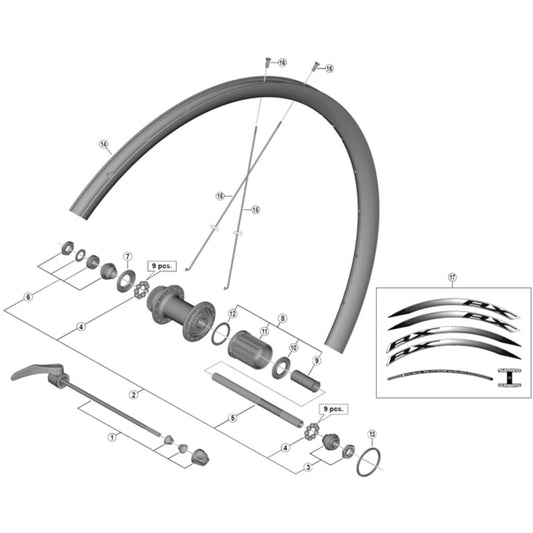 Shimano Spares WH-RX010-R complete quick release, 168 mm