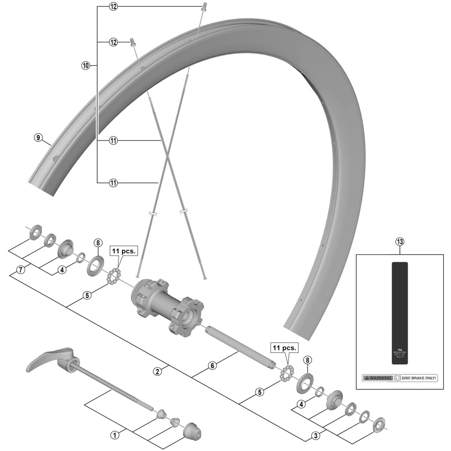 Shimano Spares WH-U5000-F Complete quick release, 133 mm