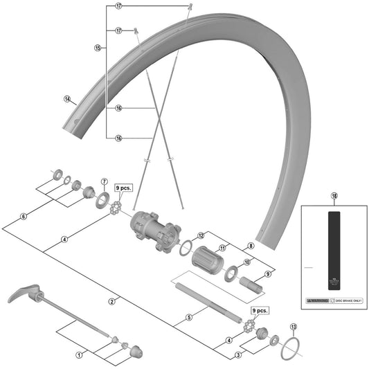Shimano Spares WH-U5000-R Complete quick release, 173 mm