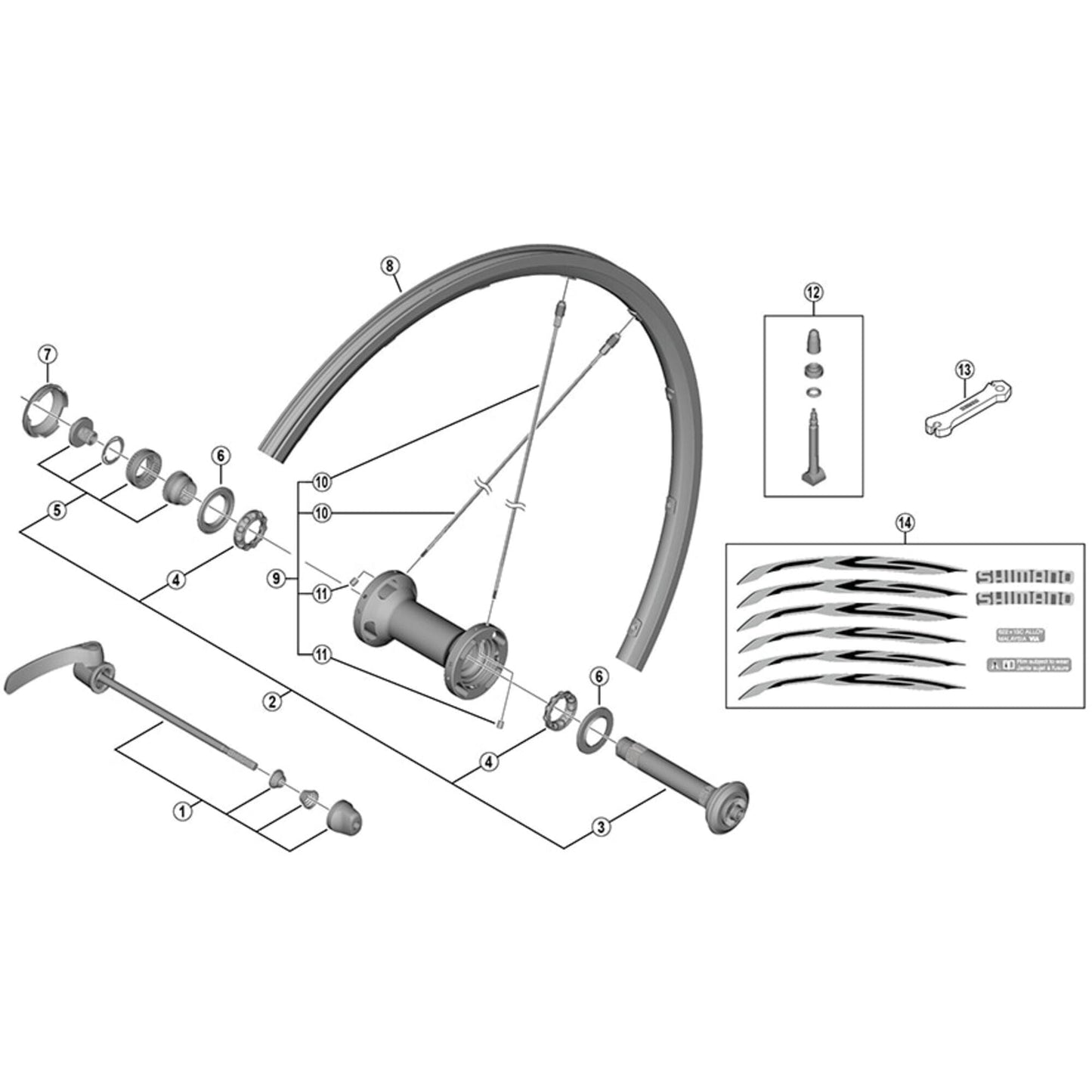 Shimano Spares WH-RS500-TL-F complete quick release, 133 mm