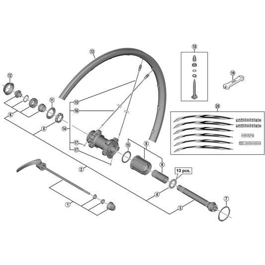 Shimano Spares WH-RS500-TL-R complete quick release, 163 mm