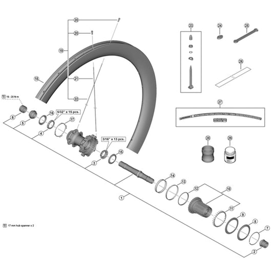 Shimano Spares WH-R9270-C50-TL-R left hand spoke, 253 mm