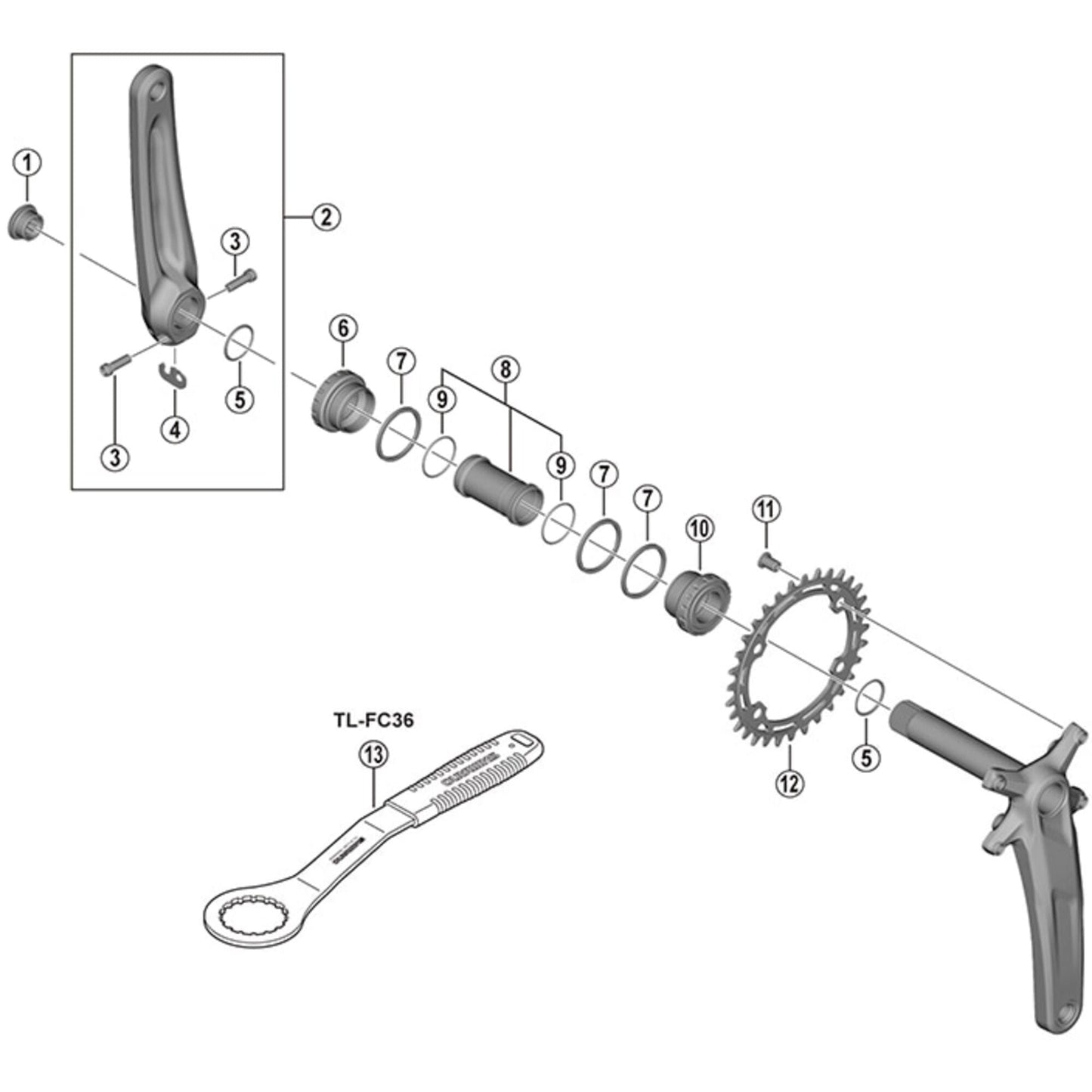 Shimano Spares FC-MT511 left hand crank arm, 165 mm