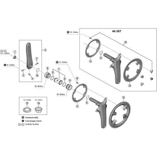 Shimano Spares FC-R8100 fixing bolt and cover set, M8 x 10.1 mm, for 46-36T