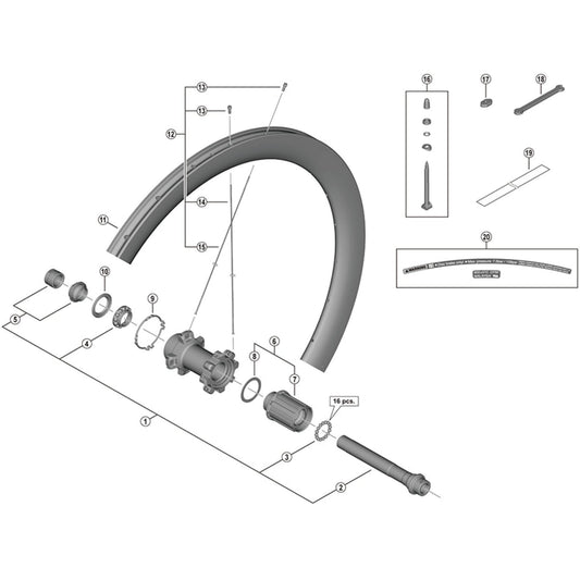 Shimano Spares WH-R8170-C50-TL-R left hand spoke, 253 mm