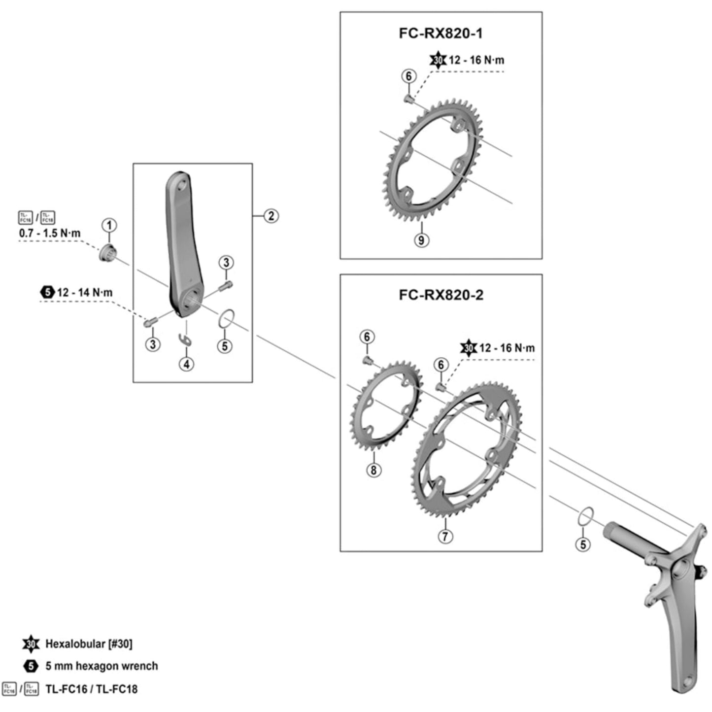 Shimano GRX FC-RX820-1 left hand crank arm, 175 mm