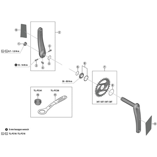 Shimano Spares FC-M9220 left hand crank arm unit with protection sticker, 165 mm