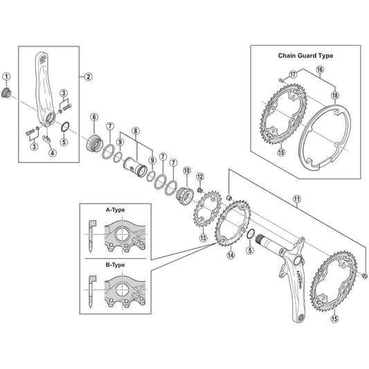Shimano Spares FC-M590 double gear fixing bolts and nuts, M8 x 8.5 mm