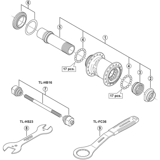 Shimano Spares HB-M640 complete hub axle