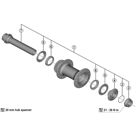 Shimano Spares HB-R7070 complete hub axle