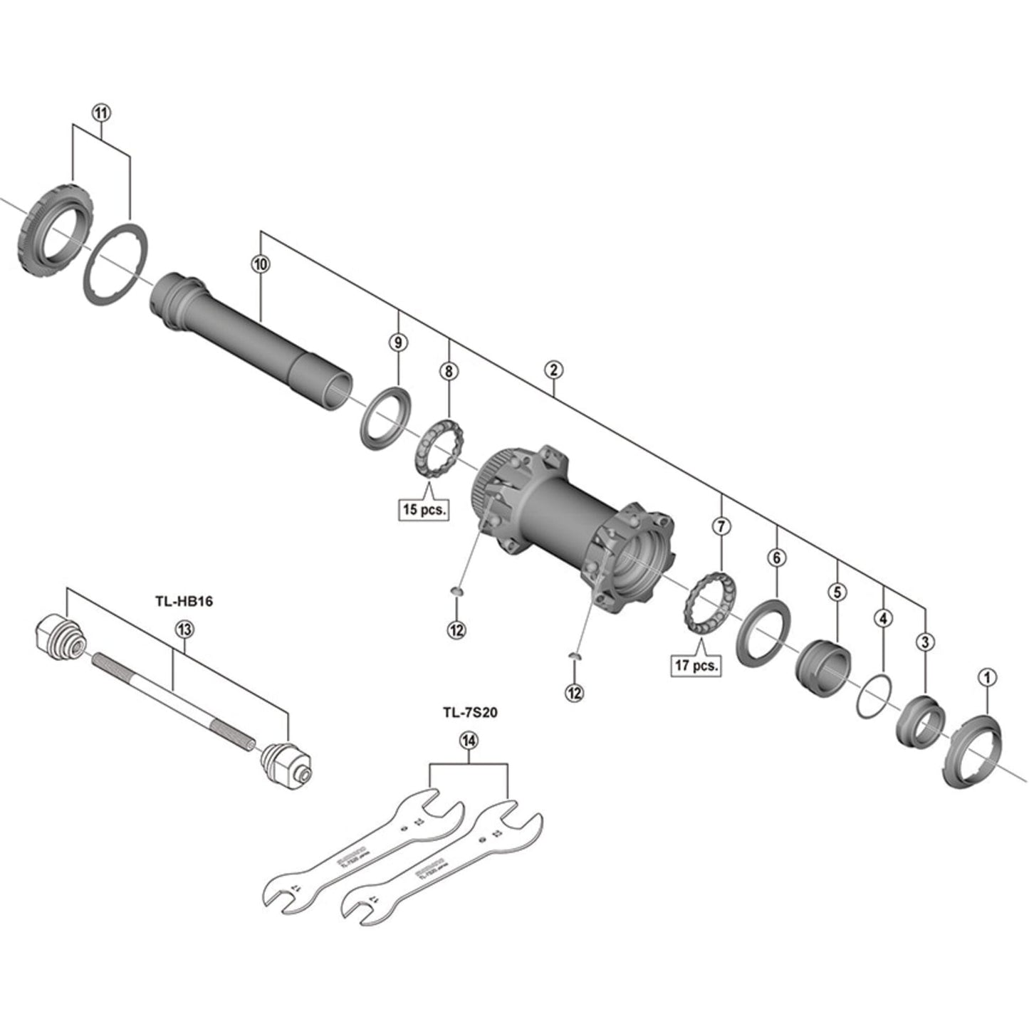 Shimano Spares HB-MT900-BS complete hub axle, 110 mm
