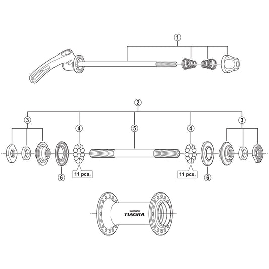Shimano Spares HB-4500 complete hub axle - 108 mm
