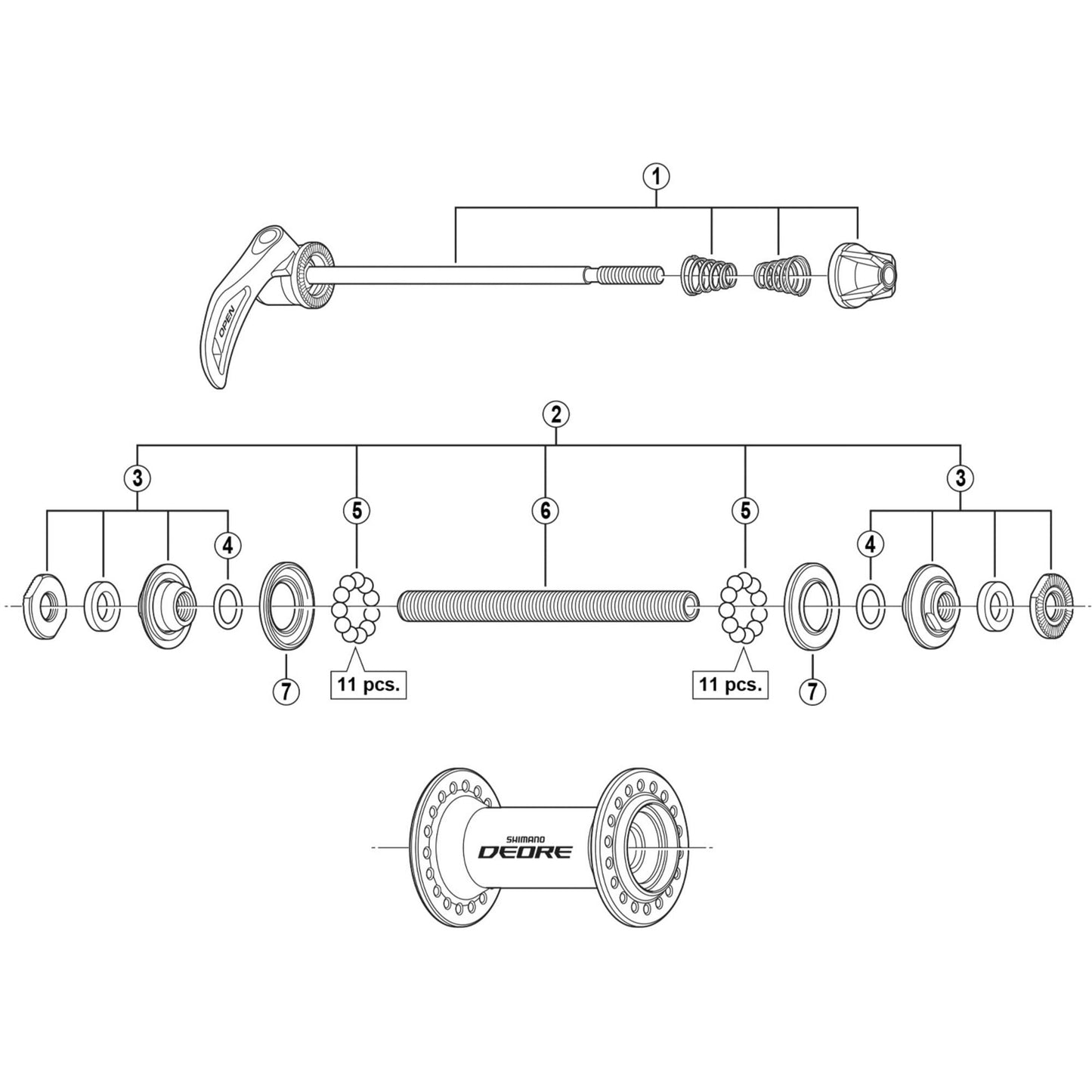 Shimano Spares HB-M590 complete hub axle, 108 mm
