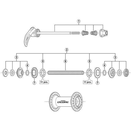 Shimano Spares HB-M590 complete hub axle, 108 mm