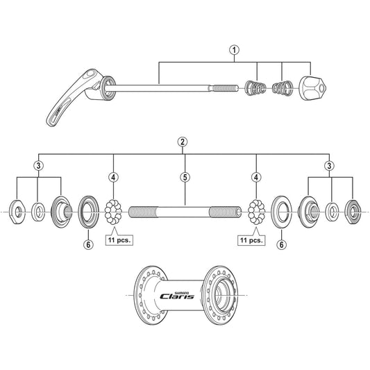 Shimano Spares HB-2400 complete quick release, 129 mm