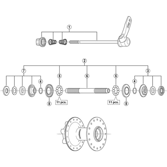 Shimano Spares HB-M529 complete quick release 133 mm