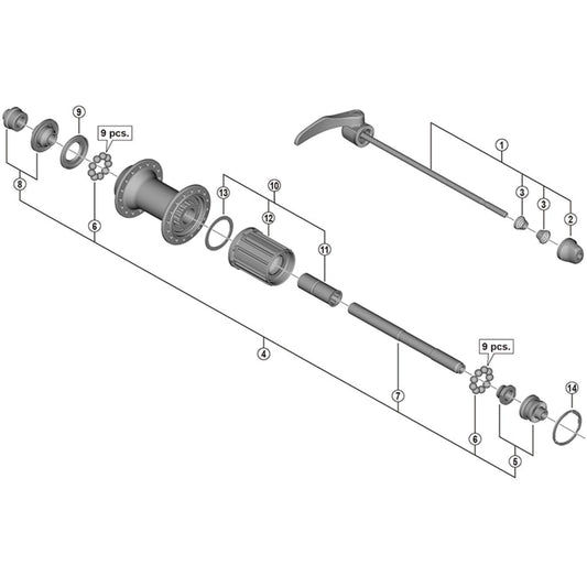 Shimano Spares FH-5800 complete quick release, 168 mm