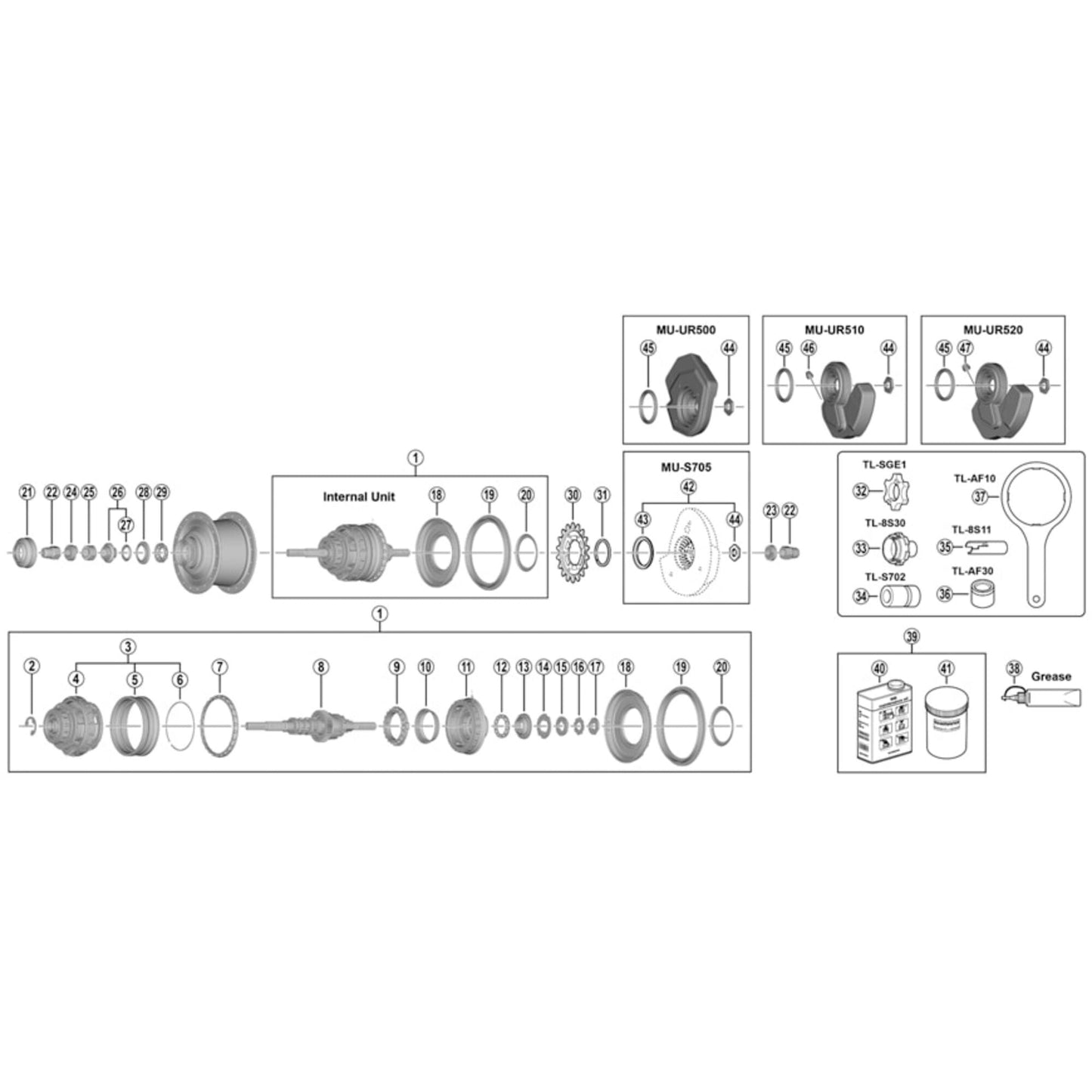 Shimano Spares SG-S7051-8 Internal assembly, 187 mm