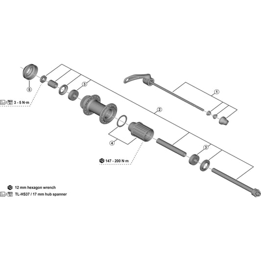 Shimano Spares FH-MT401 complete quick release 174 mm