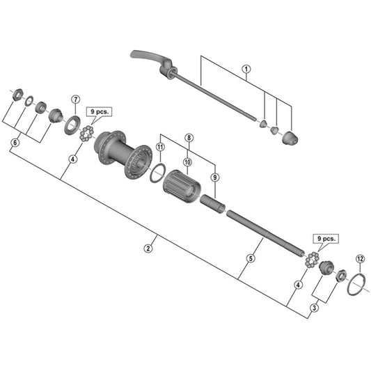 Shimano Spares FH-UR600 complete quick release, 173 mm