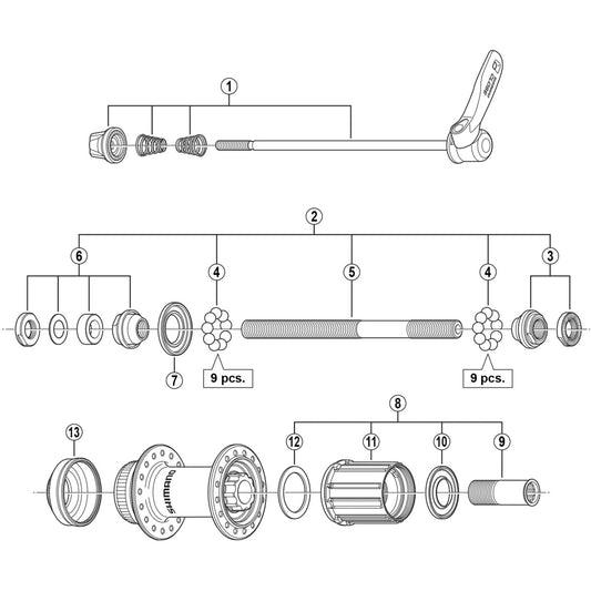Shimano Spares FH-M629 left hand lock nut unit