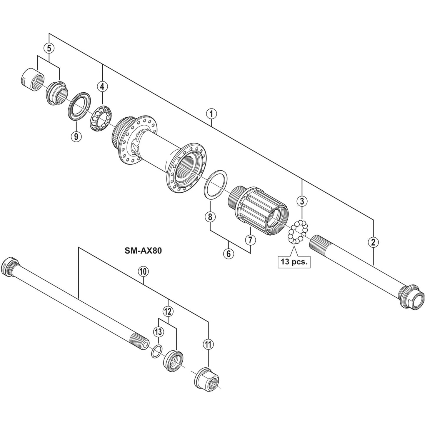 Shimano Spares FH-M645 hub axle, 12 mm