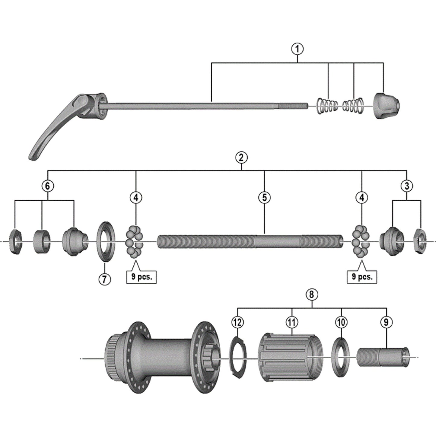 Shimano Spares FH-T670 complete quick release, 173 mm