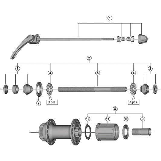 Shimano Spares FH-T670 complete quick release, 173 mm