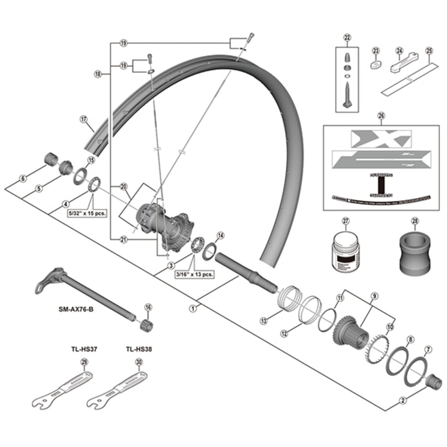 Shimano Spares WH-M9000-TL-29 spoke, 298 mm with spherical washer