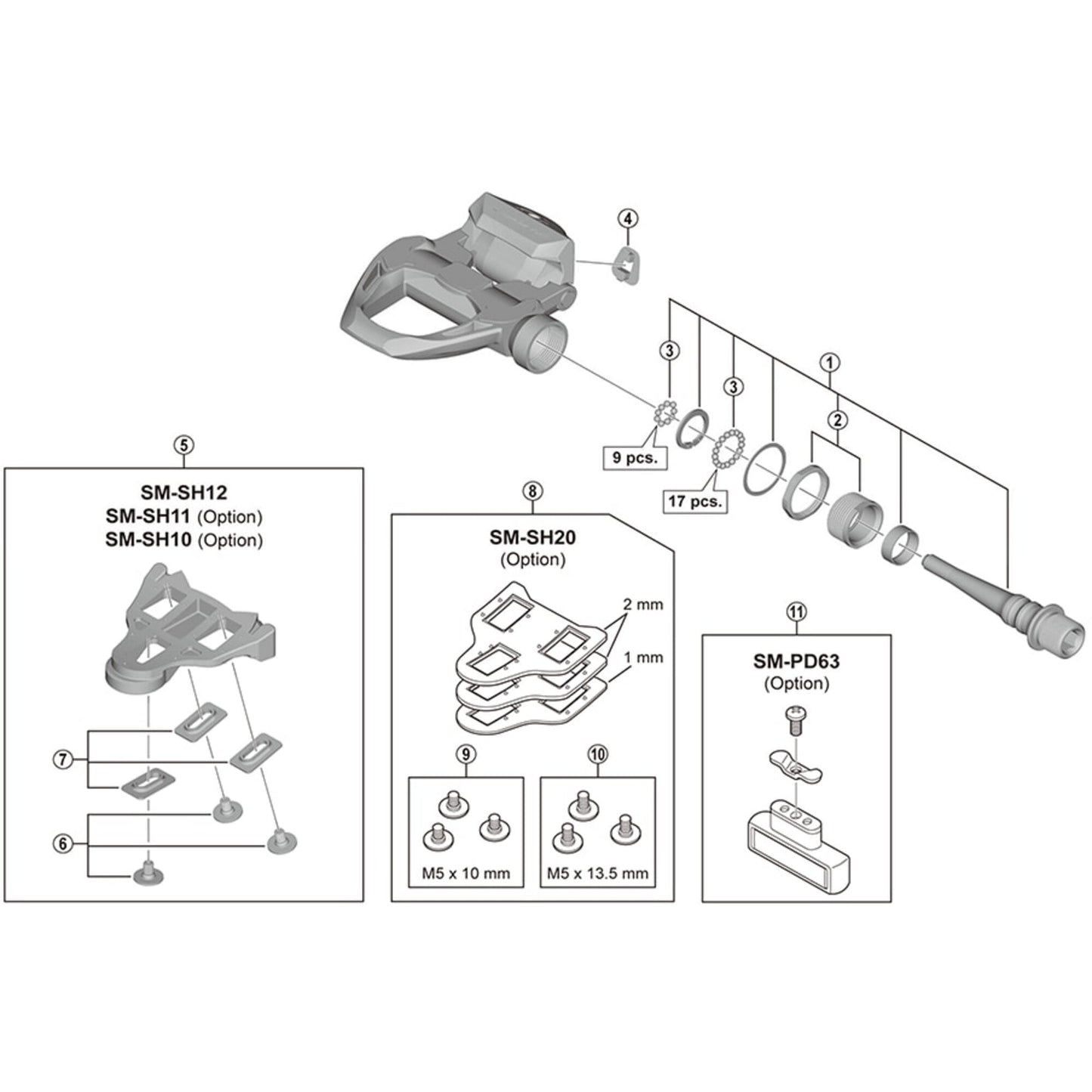 Shimano Spares PD-R9100 pedal axle assembly, right hand, 4 mm longer type