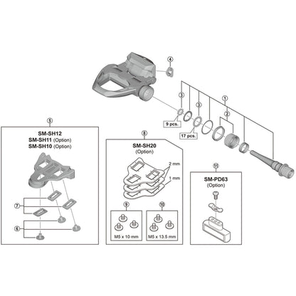 Shimano Spares PD-R9100 pedal axle assembly, left hand